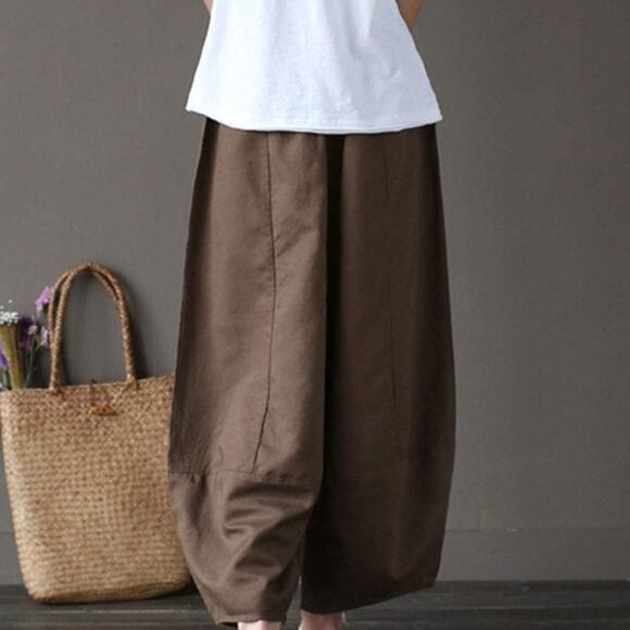 AENEONTRUE Linen Harem Lagenlook Pants Wide Leg Pull Off - Size Medium - Picture 2 of 9